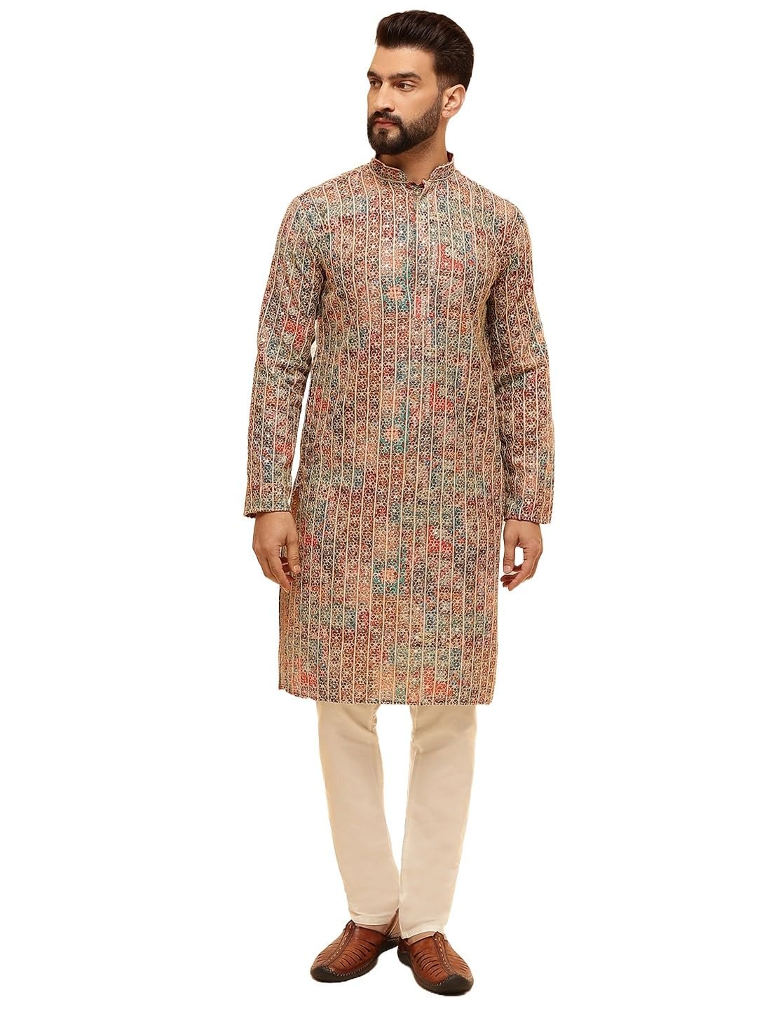 SOJANYA (Since 1958 Men's Cotton Silk Gold Thread Floral Embroidered mens t shirts