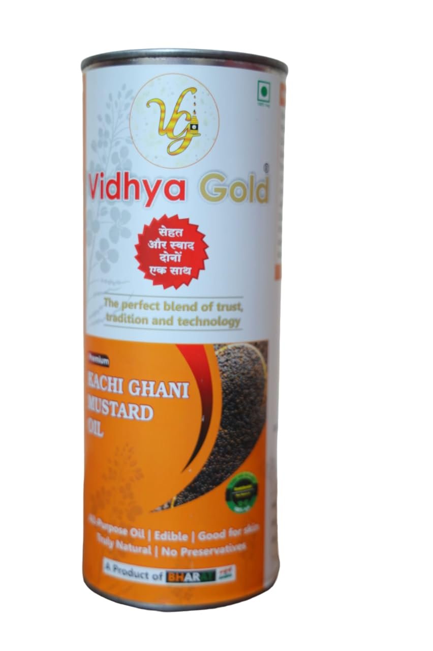 VG VIDHYA GOLD Premium 100% Pure Kachi Ghani Mustard Oil baFortune Premium Kachi Ghani Pure Mustard Oil 1 L