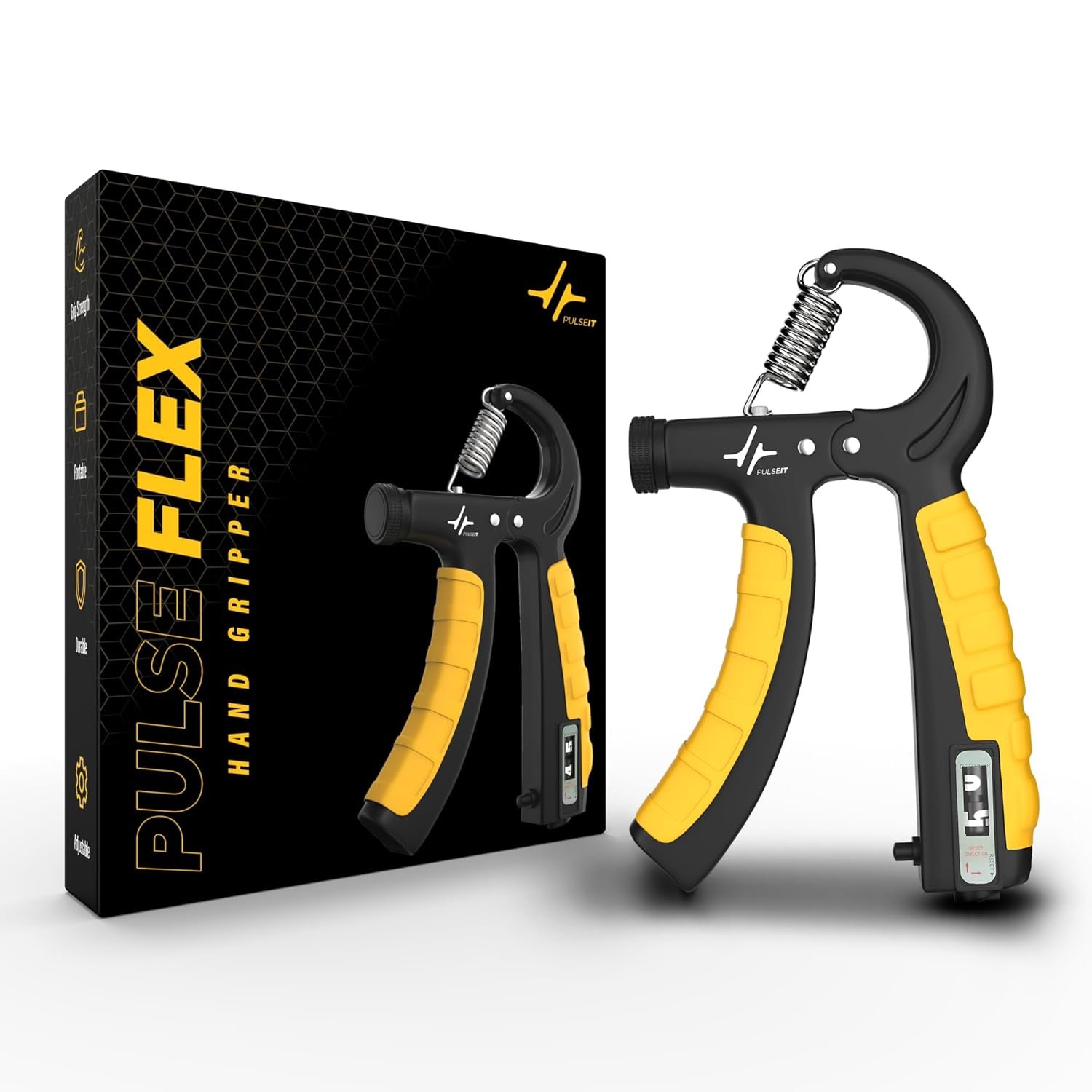 PulseITFlex Adjustable Hand Grip Strengthener with Counter Forearm and Finger Sports and fitness equipment