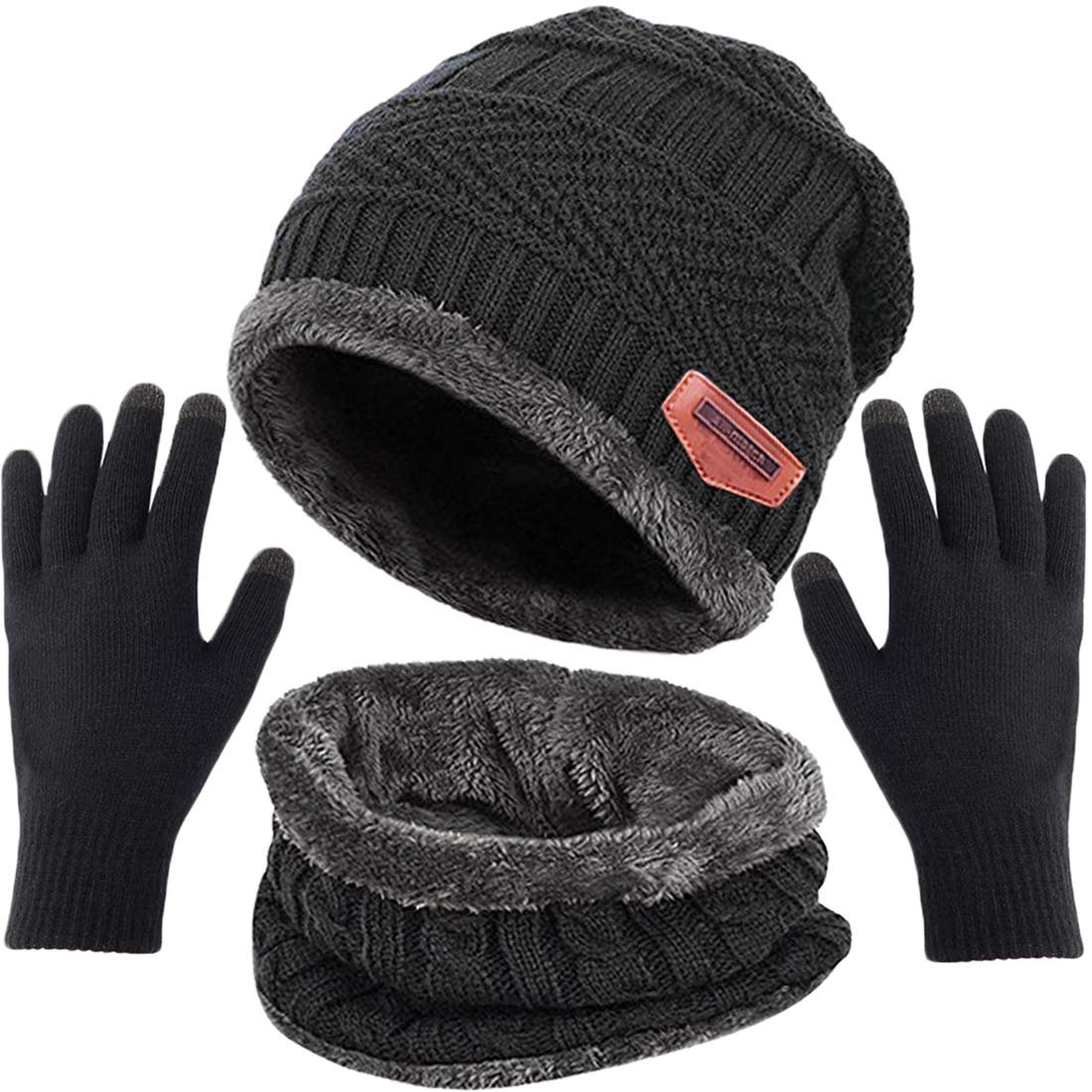 T WILKER Beanie Hat Scarf and Touchscreen Gloves Set for mens t shirts