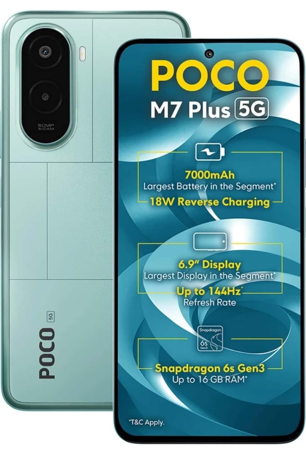 POCO M7 Plus 5G, Aqua Blue (8GB, 128GB) Mobile Phones