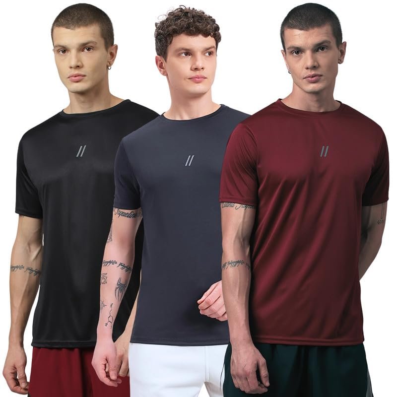 ATICX Slim Fit Polyester Sports T-Shirt for Men - Round Sports and fitness equipment
