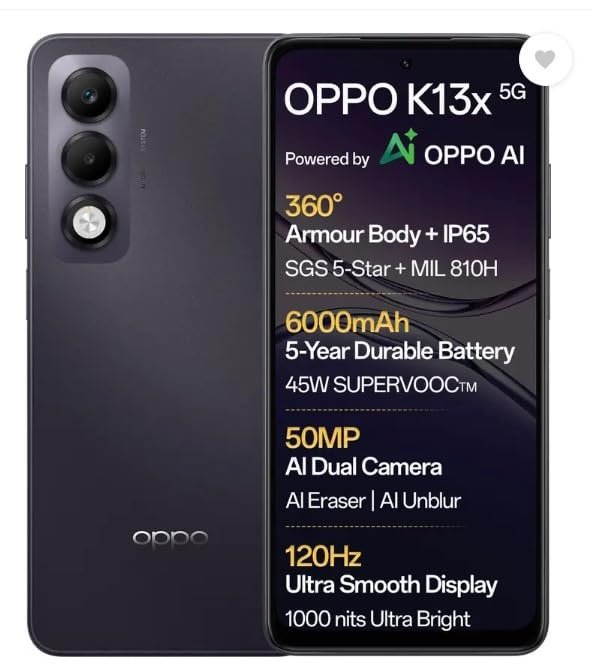 OPPO K13x 5G 6000mAh and 45W SUPERVOOC Charger & AI Mobile Phones