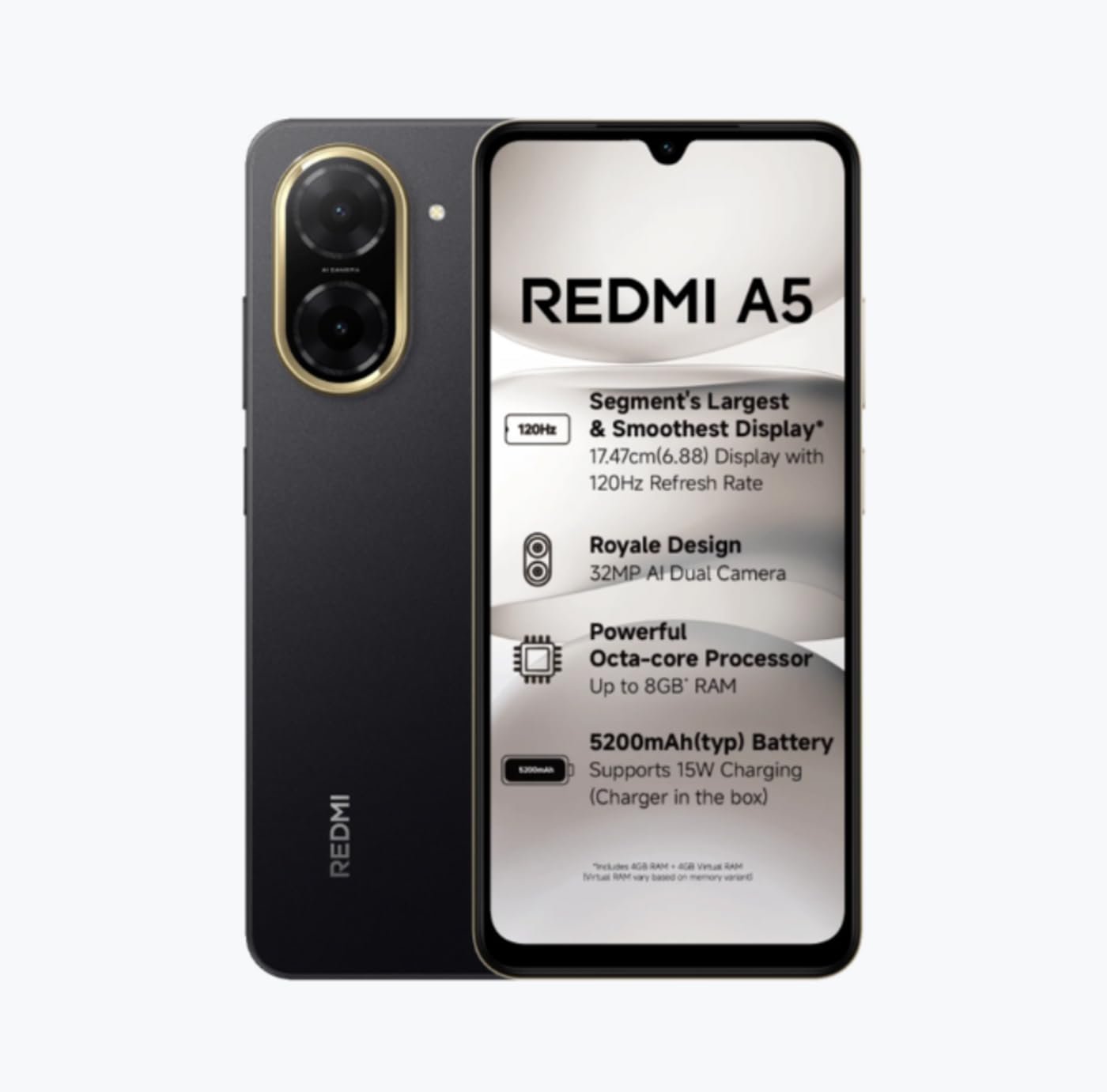 Redmi A5 Just Black (4GB RAM 128GB Storage) | Royale Smartphones