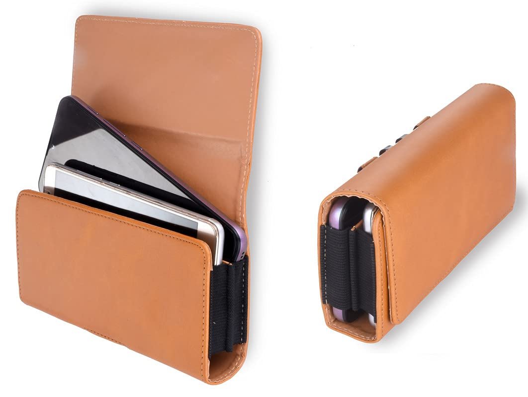 Dual Phone Belt Holster Leather Case Cover Clip Magnetic Closure Mobile Phones