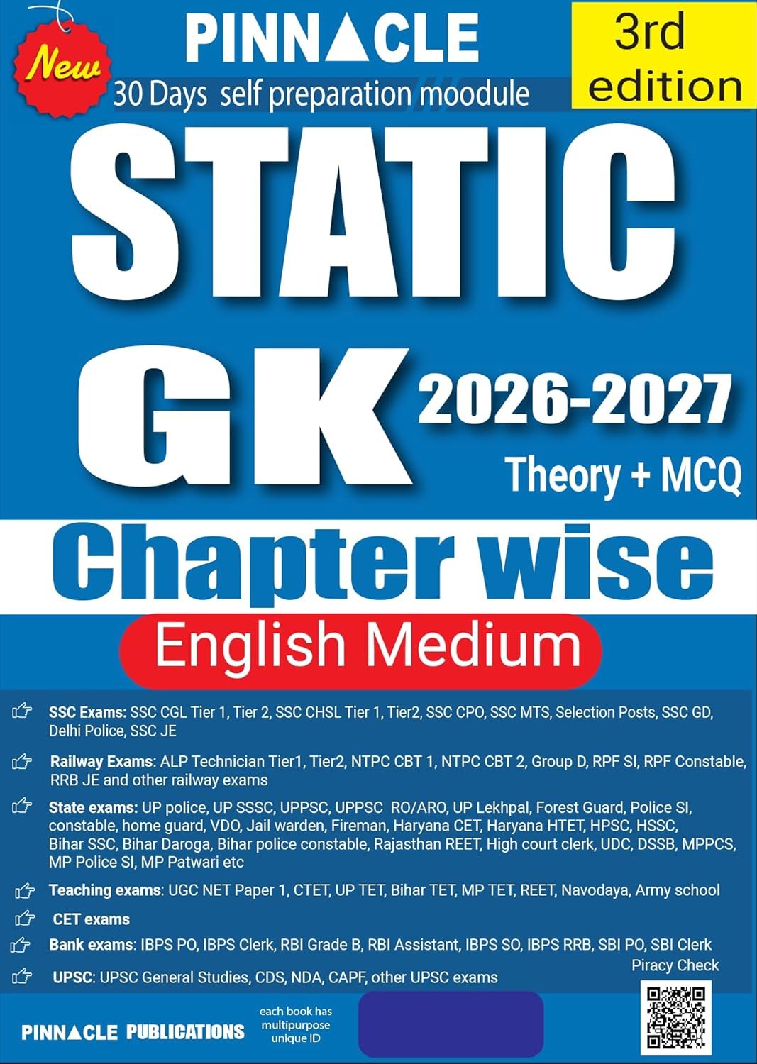 Pinnacle Static GK 2026-27 | English Medium | Chapterwise ( competitive exam books