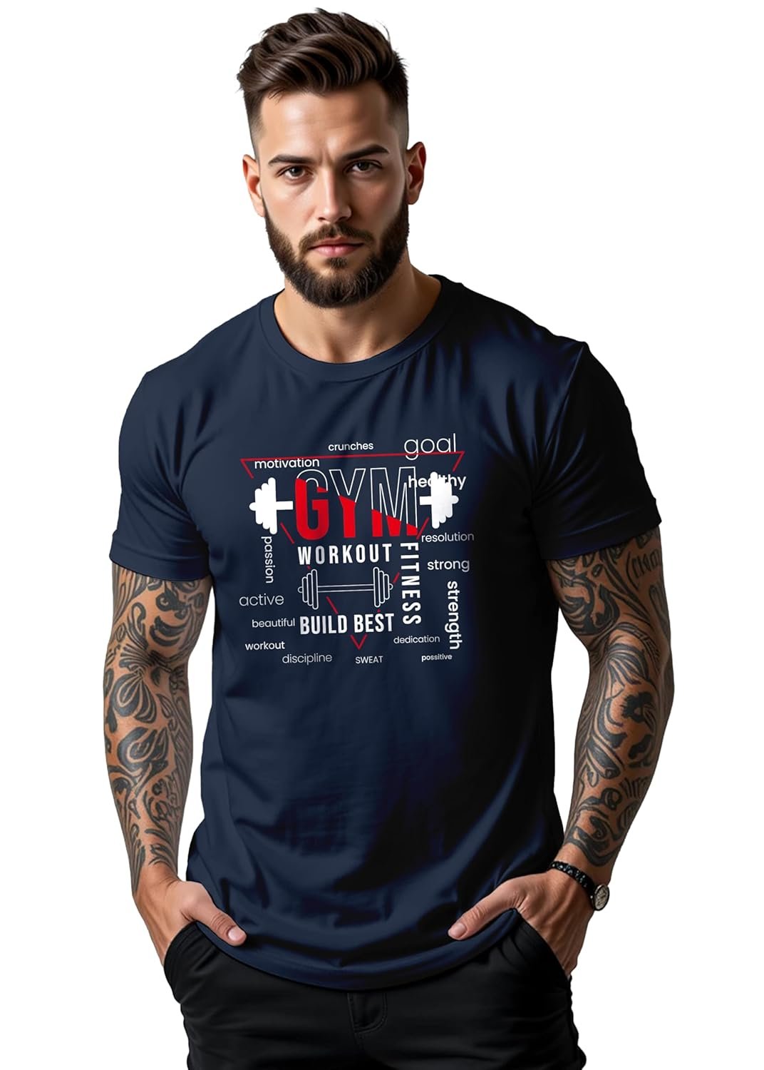 Peppyzone Men's Regular Fit Gym Workout Cotton T Shirt for mens t shirts