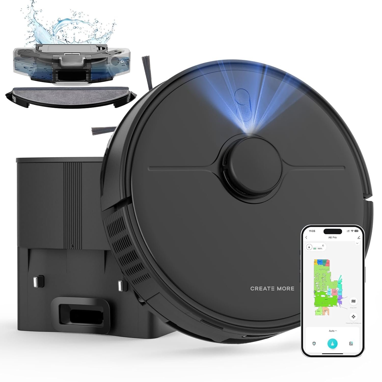 Robot Vacuum and Mop Combo, 90 Days Self-Emptying, 6000Pa Powerful robotic vacuum cleaner