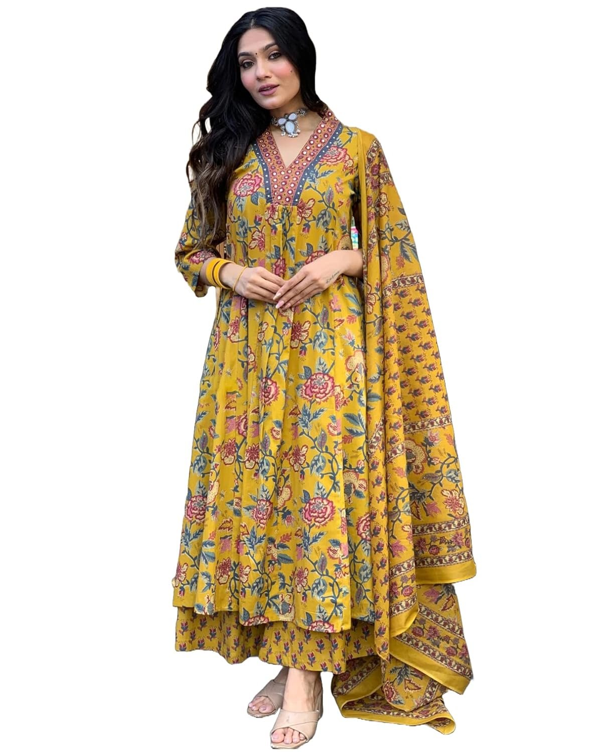 GoSriKi Women's Rayon Viscose Anarkali Printed Kurta with Palazzo & womens kurti