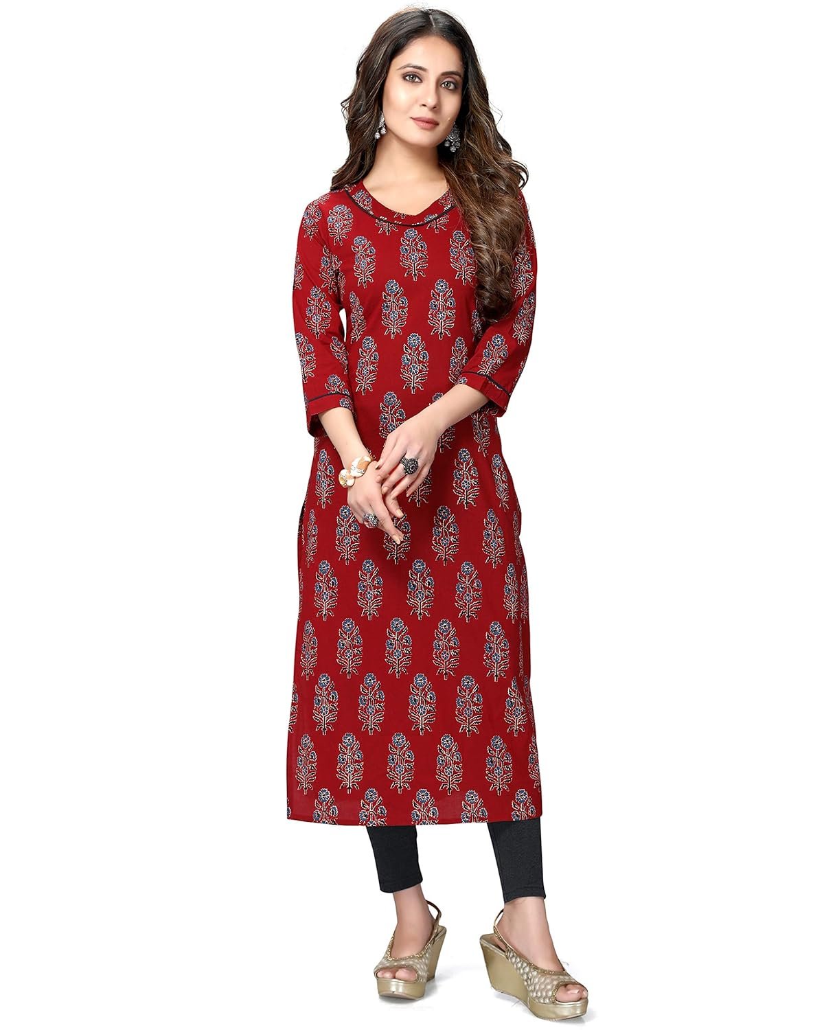 Rajnandini Women's Pure Cotton Straight Fit Straight Cambric Jaipuri Printed womens kurti