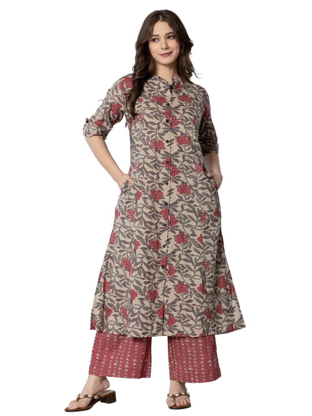 rytras Women Cotton Printed A-Line Kurta with Palazzo Pant Set womens kurti
